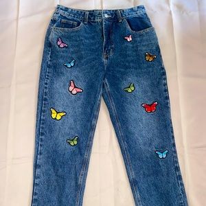 NEW Y2k BUTTERFLY Patch STRAIGHT JEANS !!🦋🦋🦋